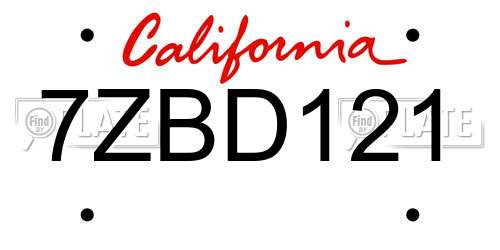 7ZBD121 California License Plate
