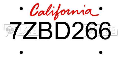 7ZBD266 California License Plate