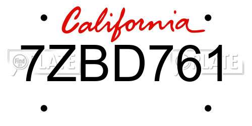 7ZBD761 California License Plate