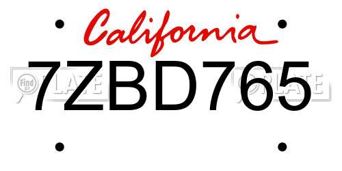 7ZBD765 California License Plate