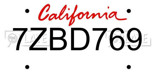 7ZBD769 California License Plate
