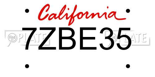 7ZBE35 California License Plate