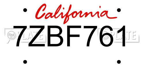 7ZBF761 California License Plate