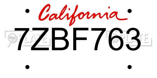 7ZBF763 California License Plate