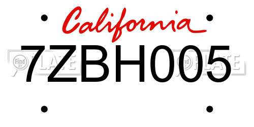 7ZBH005 California License Plate