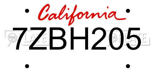 7ZBH205 California License Plate