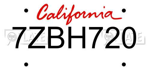 7ZBH720 California License Plate