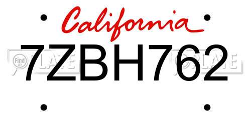 7ZBH762 California License Plate