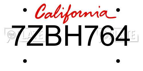 7ZBH764 California License Plate