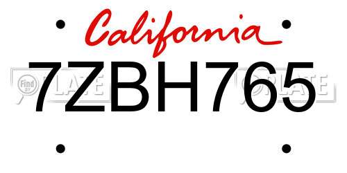 7ZBH765 California License Plate