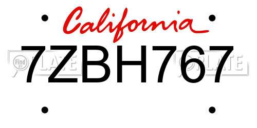 7ZBH767 California License Plate