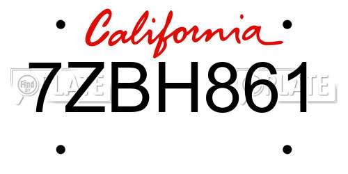 7ZBH861 California License Plate