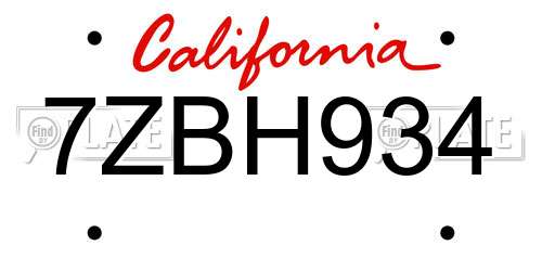 7ZBH934 California License Plate