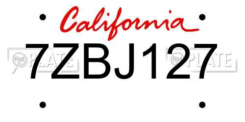 7ZBJ127 California License Plate