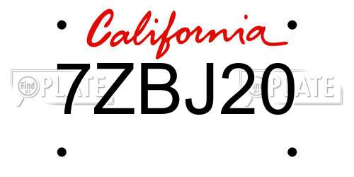 7ZBJ20 California License Plate