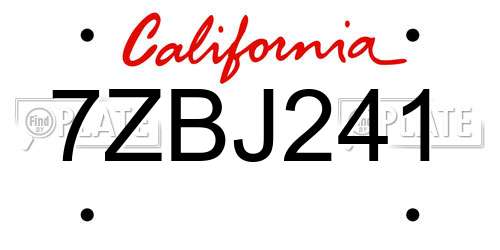7ZBJ241 California License Plate