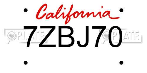 7ZBJ70 California License Plate
