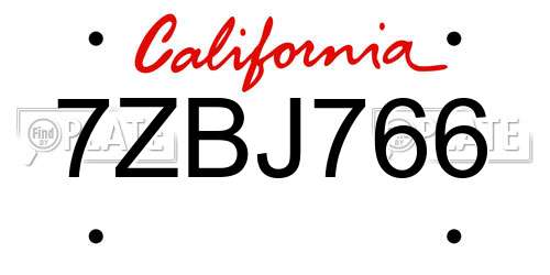 7ZBJ766 California License Plate