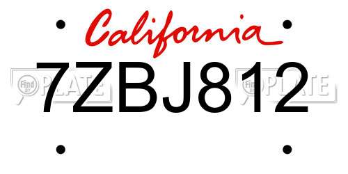 7ZBJ812 California License Plate