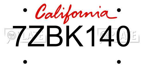 7ZBK140 California License Plate