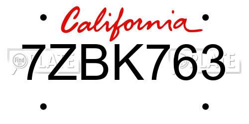 7ZBK763 California License Plate