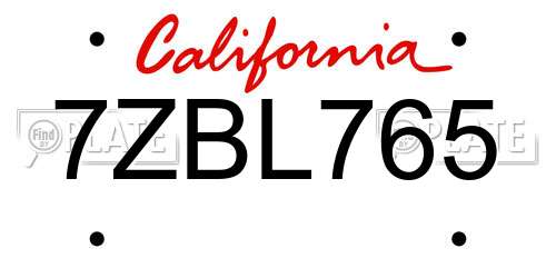 7ZBL765 California License Plate