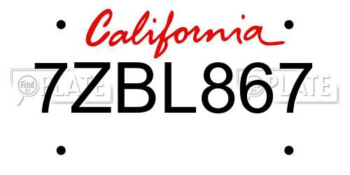 7ZBL867 California License Plate