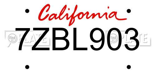 7ZBL903 California License Plate