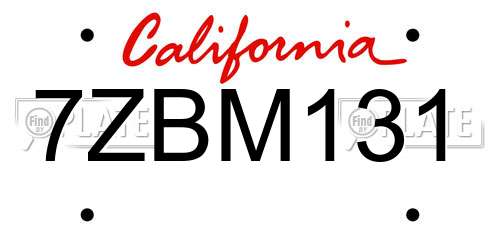 7ZBM131 California License Plate