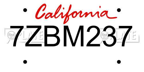 7ZBM237 California License Plate