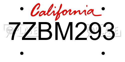 7ZBM293 California License Plate