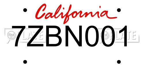 7ZBN001 California License Plate