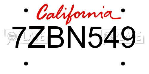7ZBN549 California License Plate