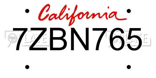 7ZBN765 California License Plate