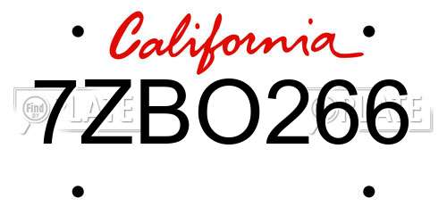 7ZBO266 California License Plate
