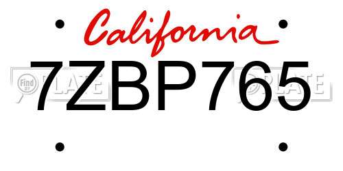 7ZBP765 California License Plate