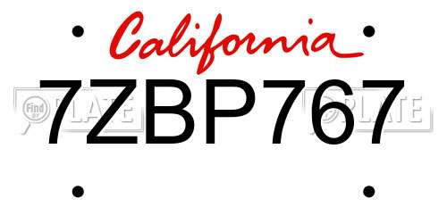 7ZBP767 California License Plate