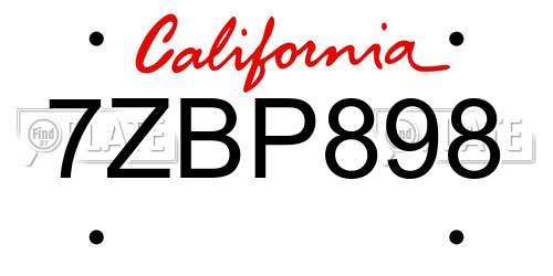 7ZBP898 California License Plate