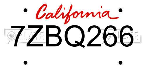 7ZBQ266 California License Plate
