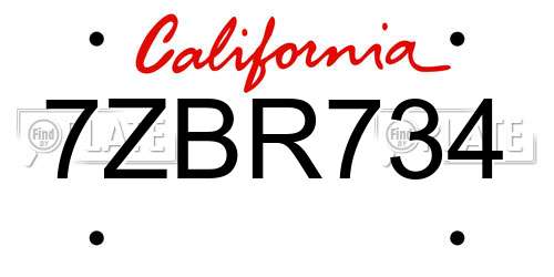7ZBR734 California License Plate