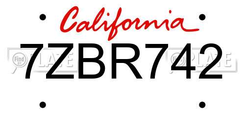 7ZBR742 California License Plate