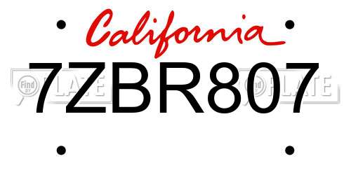 7ZBR807 California License Plate
