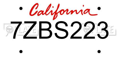 7ZBS223 California License Plate