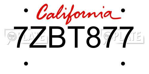 7ZBT877 California License Plate
