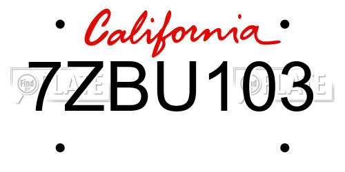7ZBU103 California License Plate