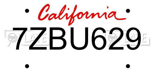 7ZBU629 California License Plate