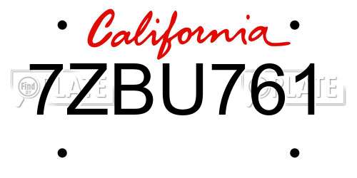 7ZBU761 California License Plate