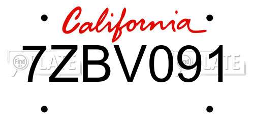 7ZBV091 California License Plate
