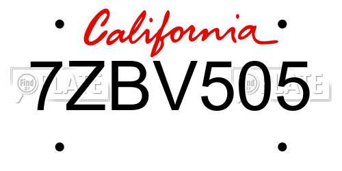 7ZBV505 California License Plate