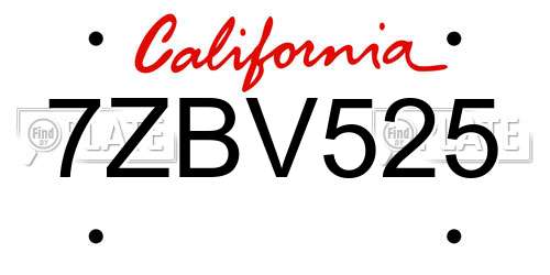 7ZBV525 California License Plate